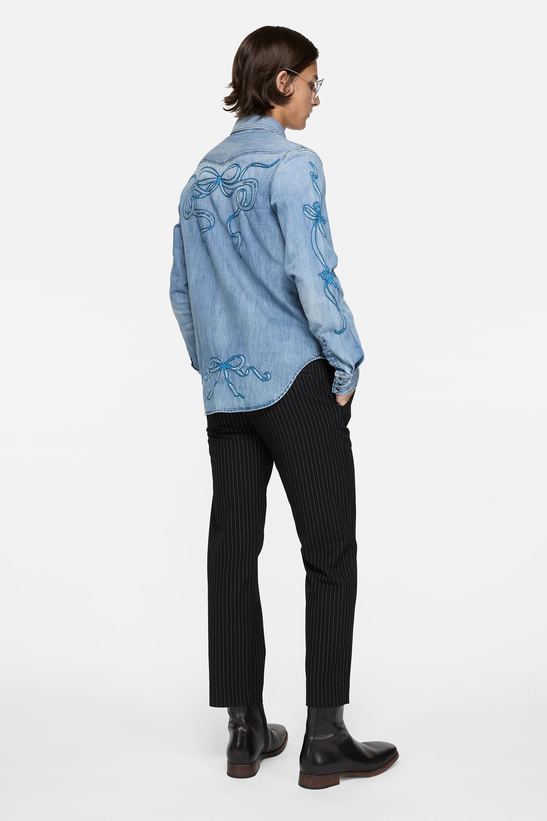 Stickad denimshirt