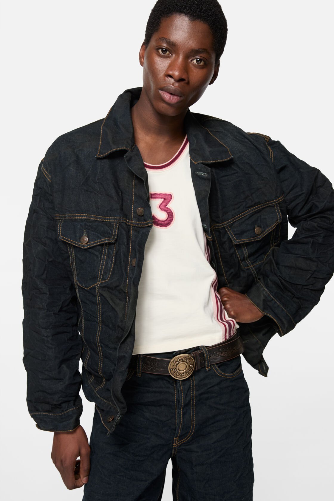 Flikkad denimjacka